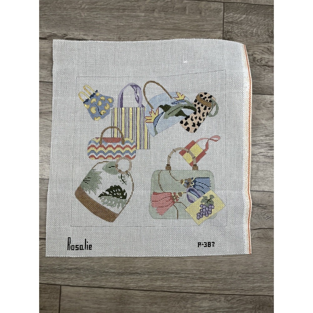 ROSALIE PETERS Handpainted Needlepoint Canvas Handbags Bags Pillow Design 13ct - Picture 9 of 9